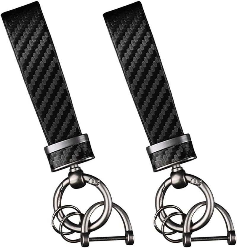 Turcee 2PCS Carbon Fiber Car Keychain Kit,Gift for Men and Women,Quick Release Spring with D-Ring Anti Lost Car Keychain Organizer - Image 1